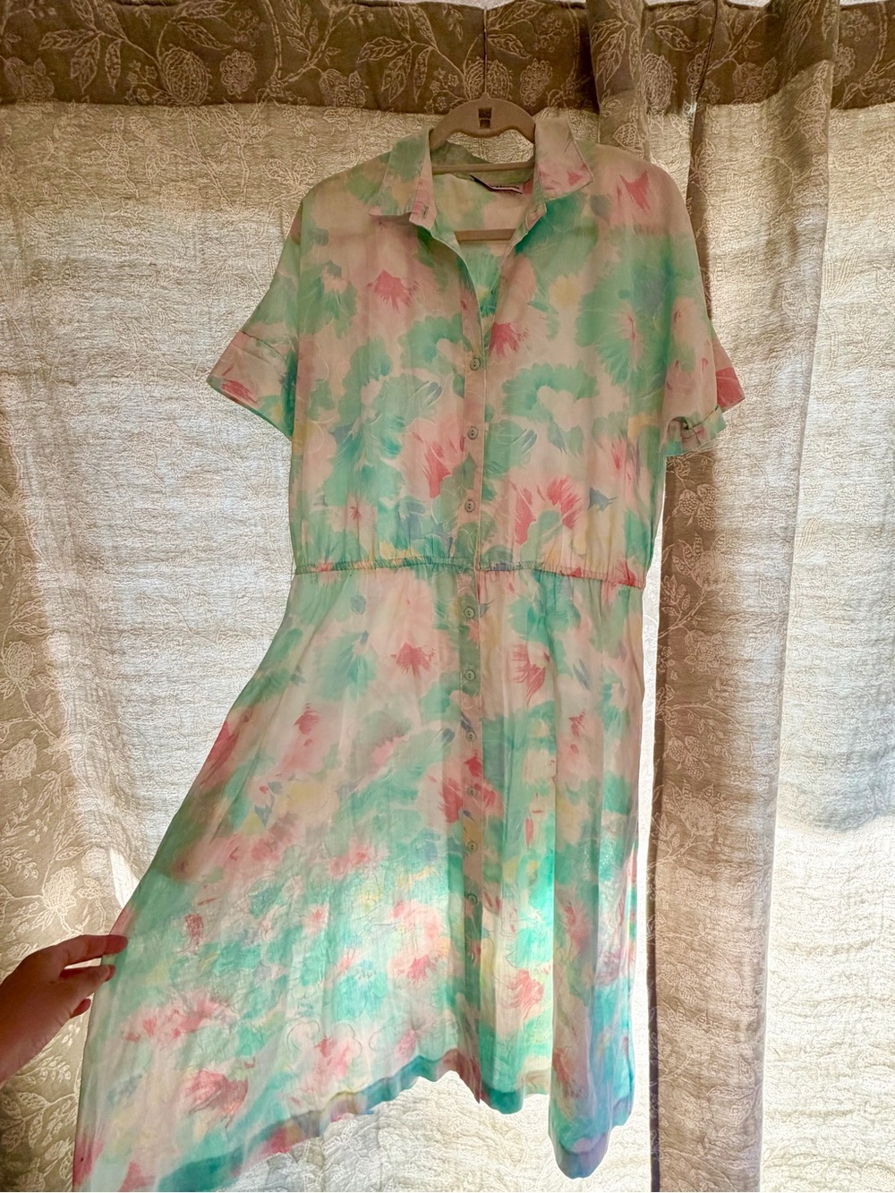 Lightweight Pastel Tie-Dye Shirt Dress — Pink & Mint